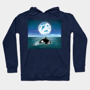 Killer Whale Swimming Under the Full Moonlight Hoodie